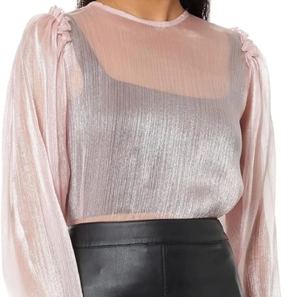 Free People Freya frost top Sheer Blush Pink Long-Sleeve Peasant Top - Picture 5 of 11